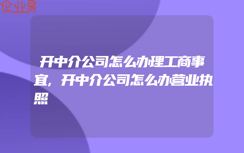 开中介公司怎么办理工商事宜,开中介公司怎么办营业执照