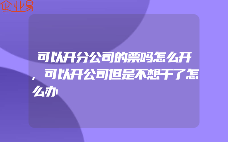 可以开分公司的票吗怎么开,可以开公司但是不想干了怎么办