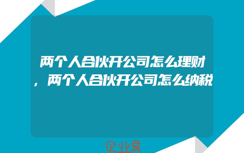 两个人合伙开公司怎么理财,两个人合伙开公司怎么纳税