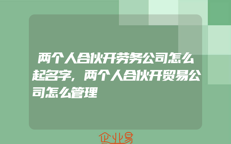 两个人合伙开劳务公司怎么起名字,两个人合伙开贸易公司怎么管理