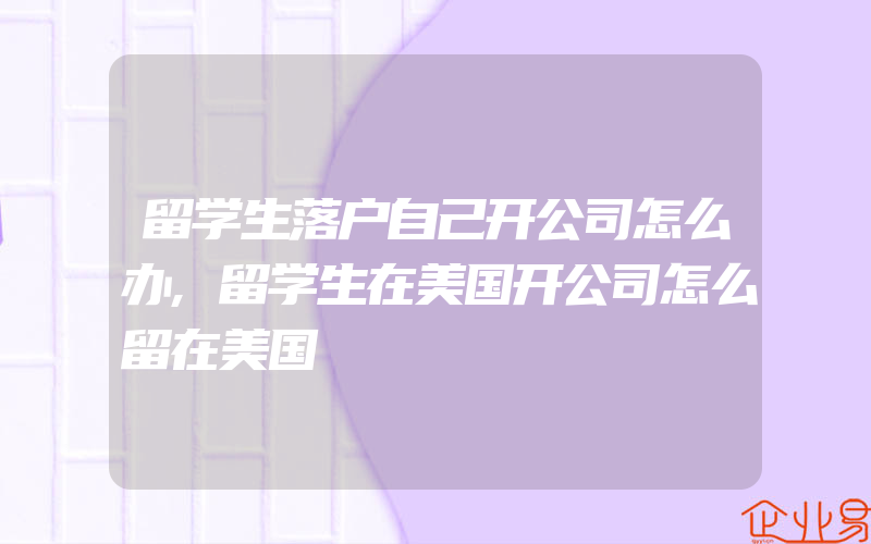 留学生落户自己开公司怎么办,留学生在美国开公司怎么留在美国