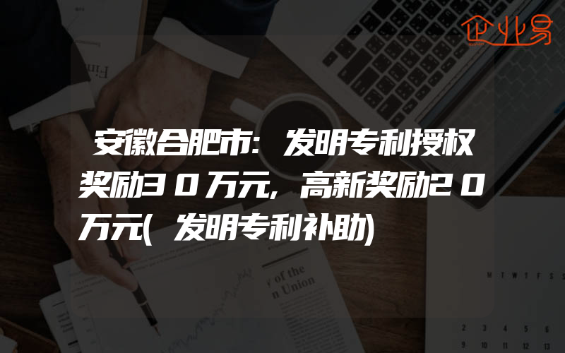 安徽合肥市:发明专利授权奖励30万元,高新奖励20万元(发明专利补助)