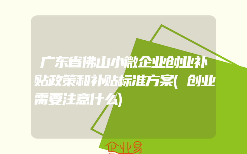 广东省佛山小微企业创业补贴政策和补贴标准方案(创业需要注意什么)