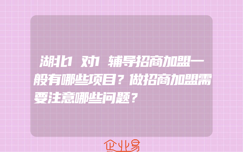 湖北1对1辅导招商加盟一般有哪些项目？做招商加盟需要注意哪些问题？