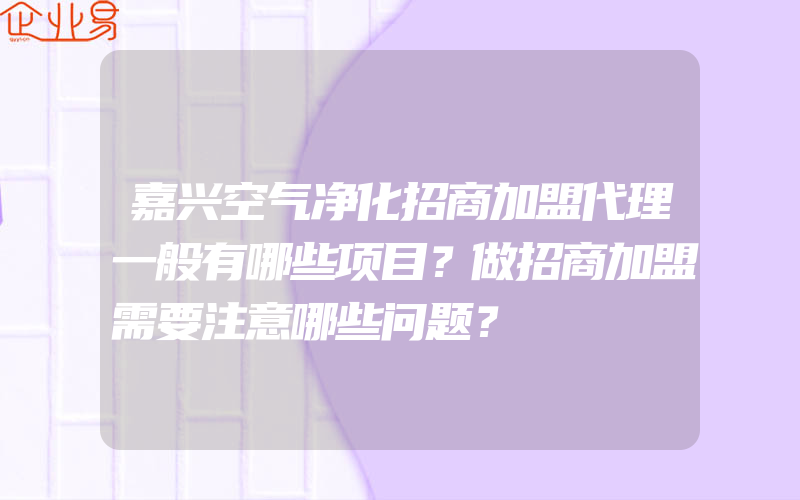 嘉兴空气净化招商加盟代理一般有哪些项目？做招商加盟需要注意哪些问题？