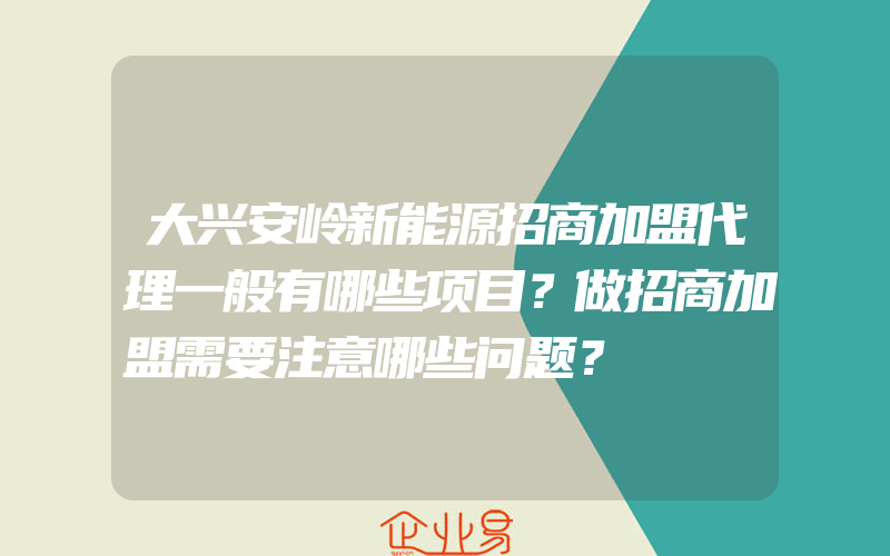 大兴安岭新能源招商加盟代理一般有哪些项目？做招商加盟需要注意哪些问题？