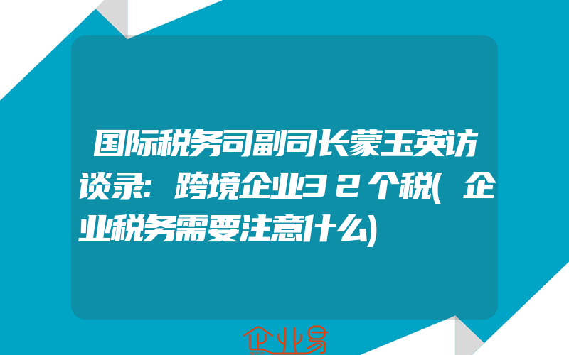 国际税务司副司长蒙玉英访谈录:跨境企业32个税(企业税务需要注意什么)