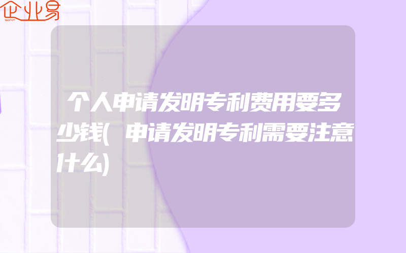 个人申请发明专利费用要多少钱(申请发明专利需要注意什么)