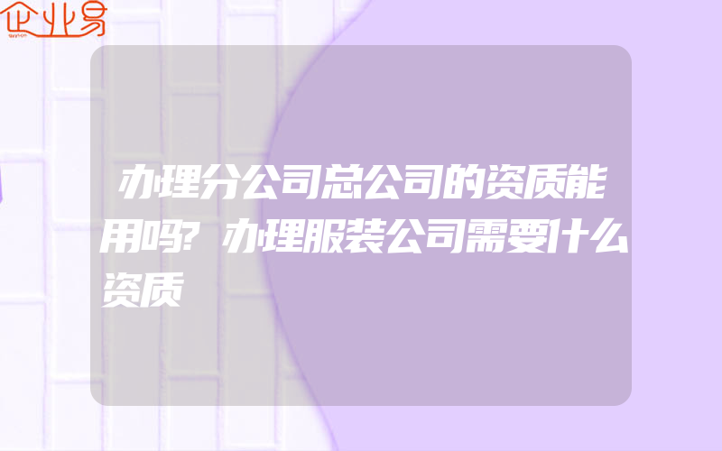 办理分公司总公司的资质能用吗?办理服装公司需要什么资质