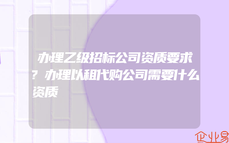 办理乙级招标公司资质要求?办理以租代购公司需要什么资质