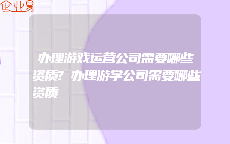 办理游戏运营公司需要哪些资质?办理游学公司需要哪些资质