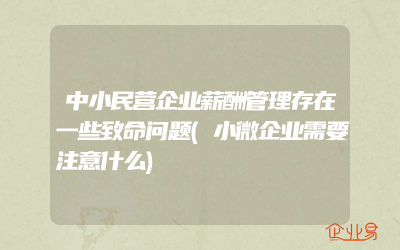 中小民营企业薪酬管理存在一些致命问题(小微企业需要注意什么)