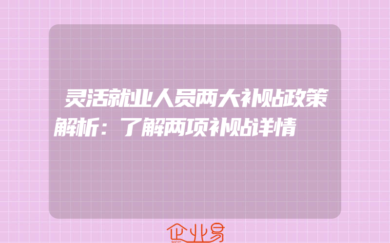 灵活就业人员两大补贴政策解析：了解两项补贴详情