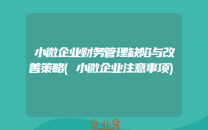 小微企业财务管理缺陷与改善策略(小微企业注意事项)