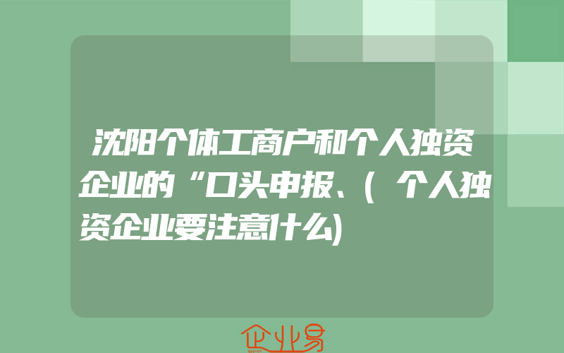 沈阳个体工商户和个人独资企业的“口头申报、(个人独资企业要注意什么)