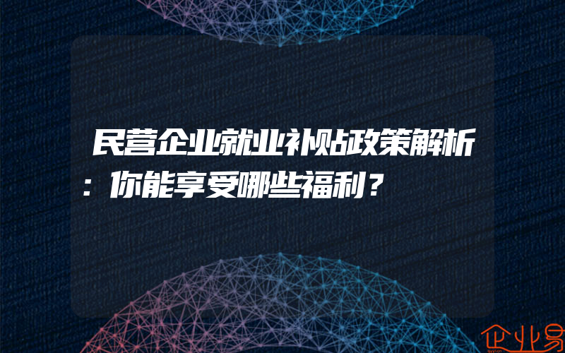 民营企业就业补贴政策解析：你能享受哪些福利？