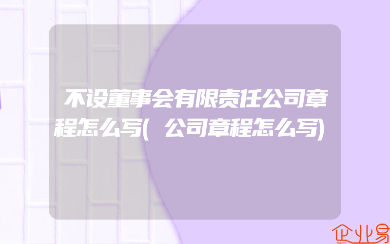 不设董事会有限责任公司章程怎么写(公司章程怎么写)