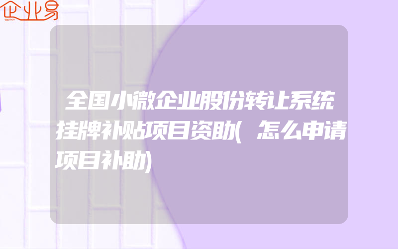 全国小微企业股份转让系统挂牌补贴项目资助(怎么申请项目补助)