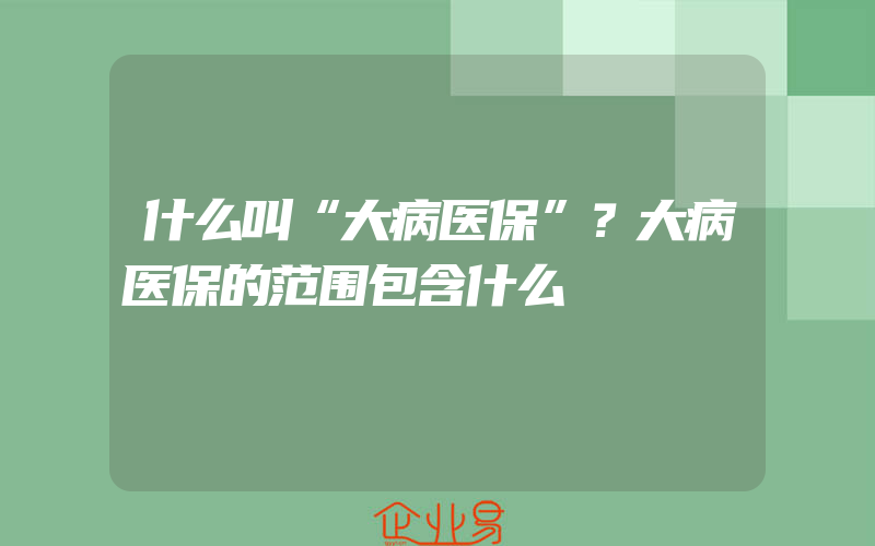 什么叫“大病医保”？大病医保的范围包含什么