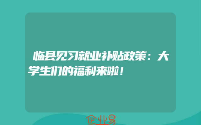 临县见习就业补贴政策：大学生们的福利来啦！