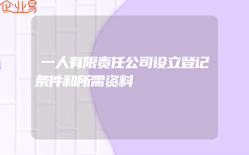 一人有限责任公司设立登记条件和所需资料