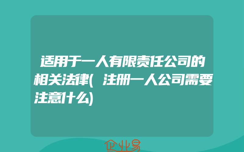 适用于一人有限责任公司的相关法律(注册一人公司需要注意什么)