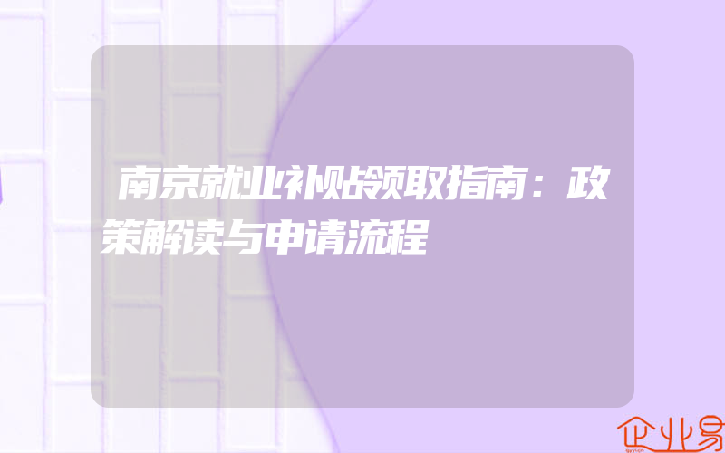 南京就业补贴领取指南：政策解读与申请流程