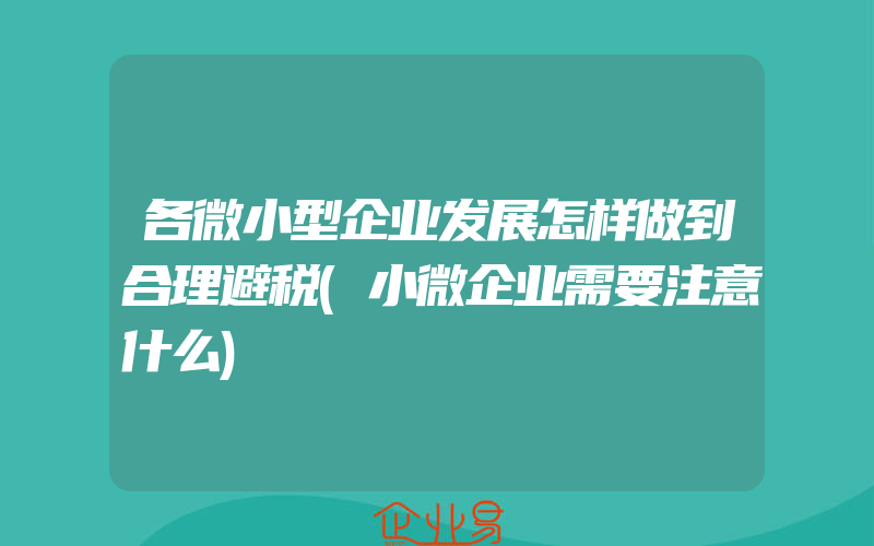 各微小型企业发展怎样做到合理避税(小微企业需要注意什么)