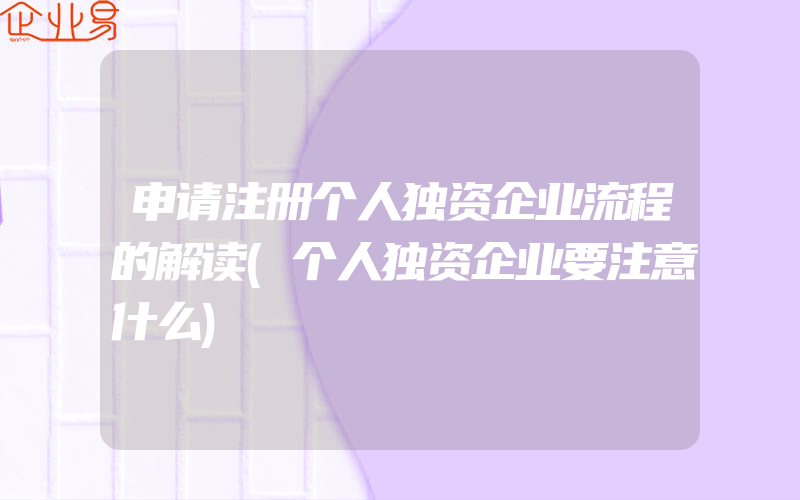 申请注册个人独资企业流程的解读(个人独资企业要注意什么)