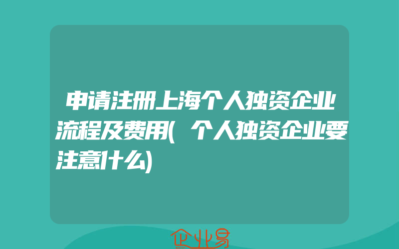 申请注册上海个人独资企业流程及费用(个人独资企业要注意什么)