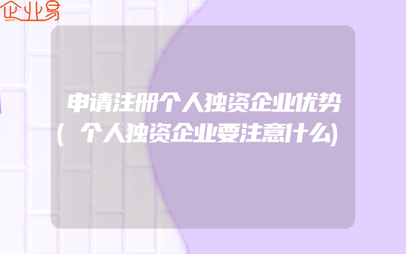 申请注册个人独资企业优势(个人独资企业要注意什么)