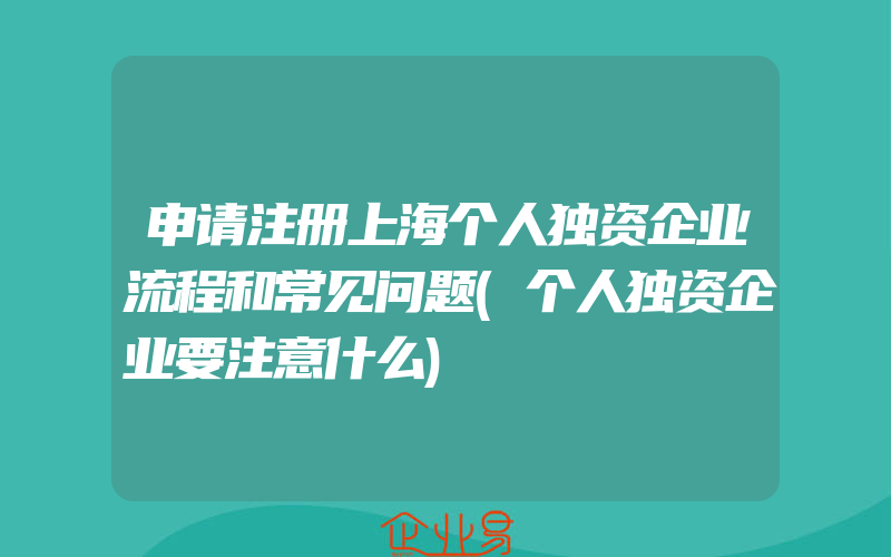 申请注册上海个人独资企业流程和常见问题(个人独资企业要注意什么)