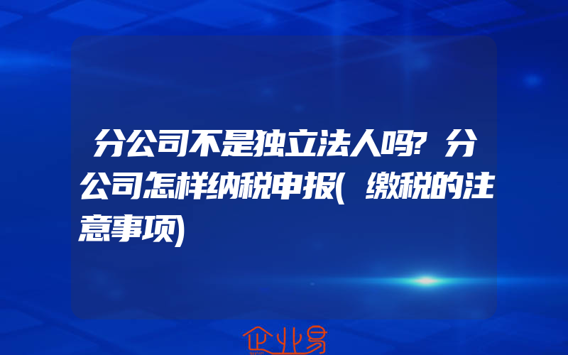 分公司不是独立法人吗?分公司怎样纳税申报(缴税的注意事项)