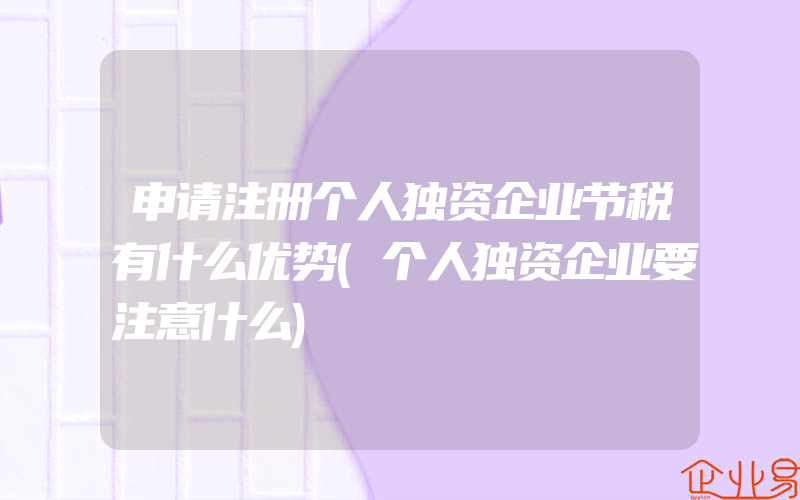 申请注册个人独资企业节税有什么优势(个人独资企业要注意什么)