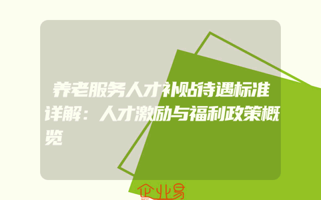 养老服务人才补贴待遇标准详解：人才激励与福利政策概览