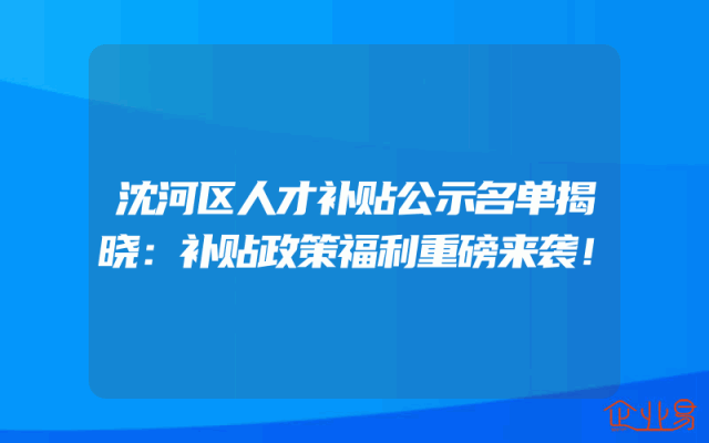 沈河区人才补贴公示名单揭晓：补贴政策福利重磅来袭！