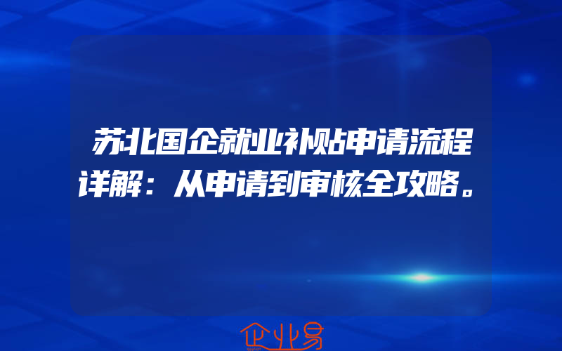 苏北国企就业补贴申请流程详解：从申请到审核全攻略。