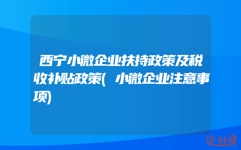 西宁小微企业扶持政策及税收补贴政策(小微企业注意事项)