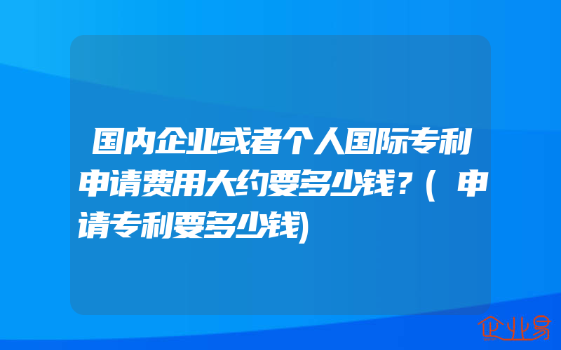 国内企业或者个人国际专利申请费用大约要多少钱？(申请专利要多少钱)