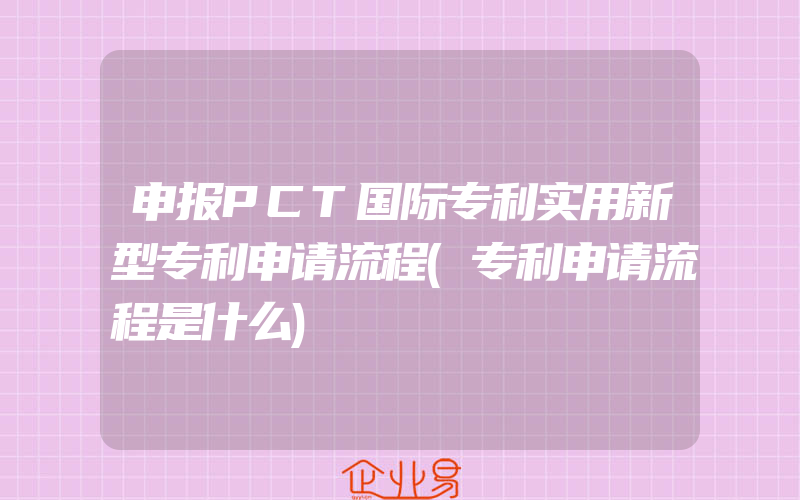 申报PCT国际专利实用新型专利申请流程(专利申请流程是什么)