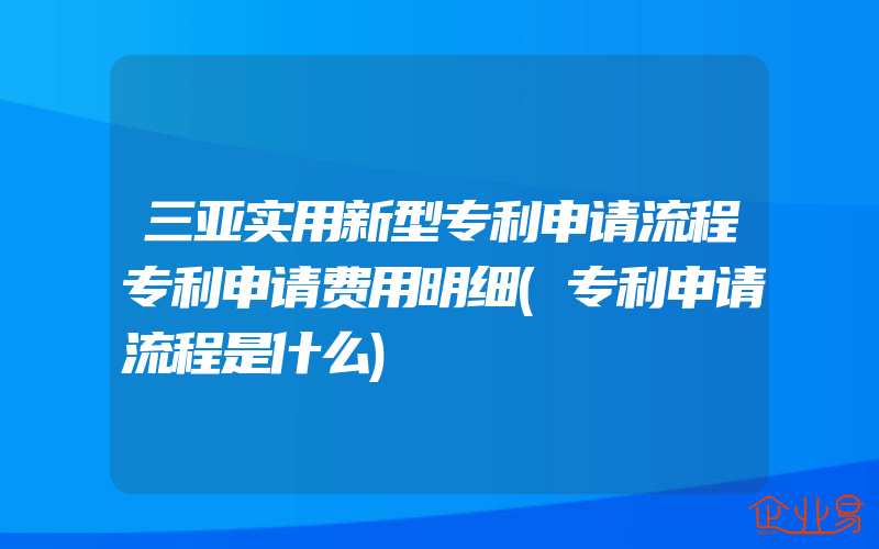 三亚实用新型专利申请流程专利申请费用明细(专利申请流程是什么)