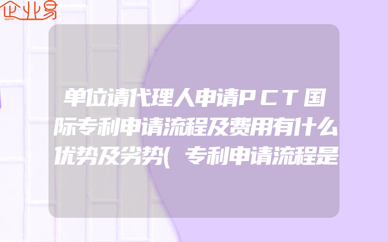 单位请代理人申请PCT国际专利申请流程及费用有什么优势及劣势(专利申请流程是什么)