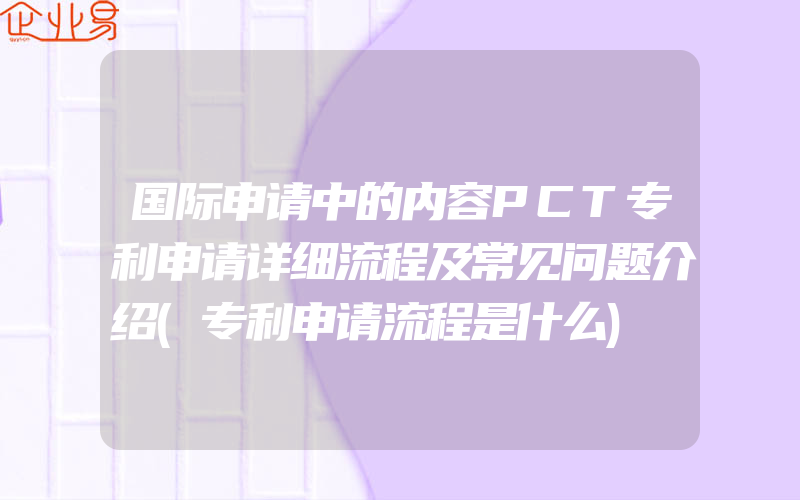 国际申请中的内容PCT专利申请详细流程及常见问题介绍(专利申请流程是什么)