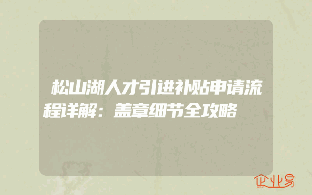松山湖人才引进补贴申请流程详解：盖章细节全攻略