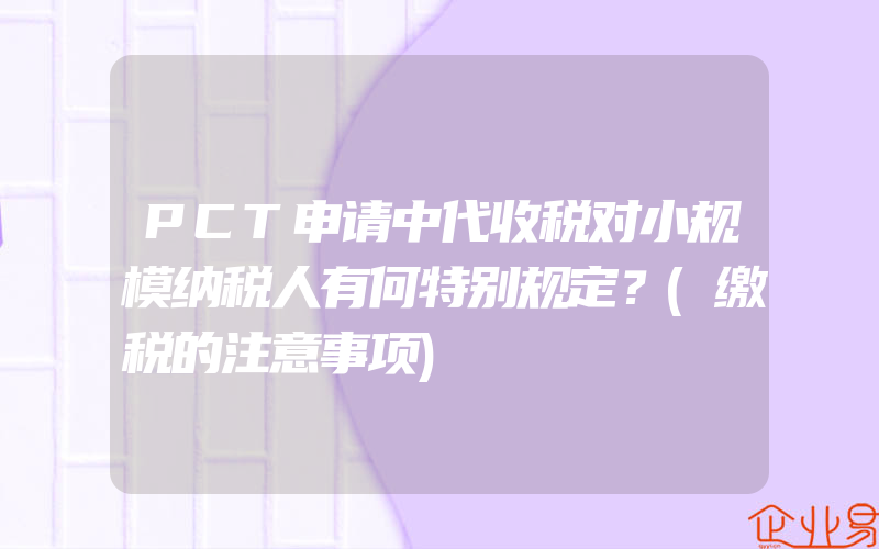 PCT申请中代收税对小规模纳税人有何特别规定？(缴税的注意事项)