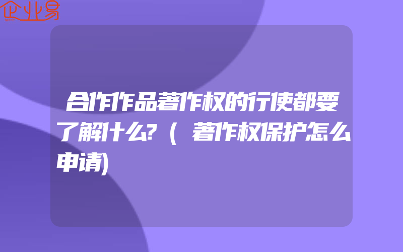 合作作品著作权的行使都要了解什么?(著作权保护怎么申请)