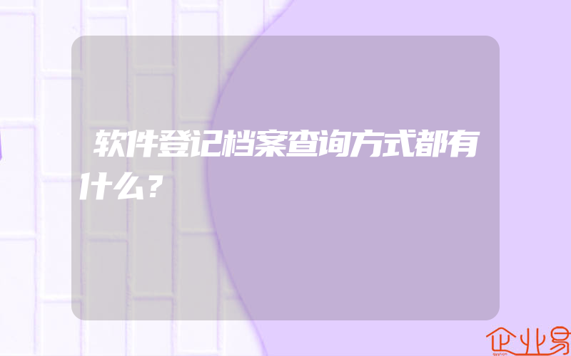 软件登记档案查询方式都有什么？