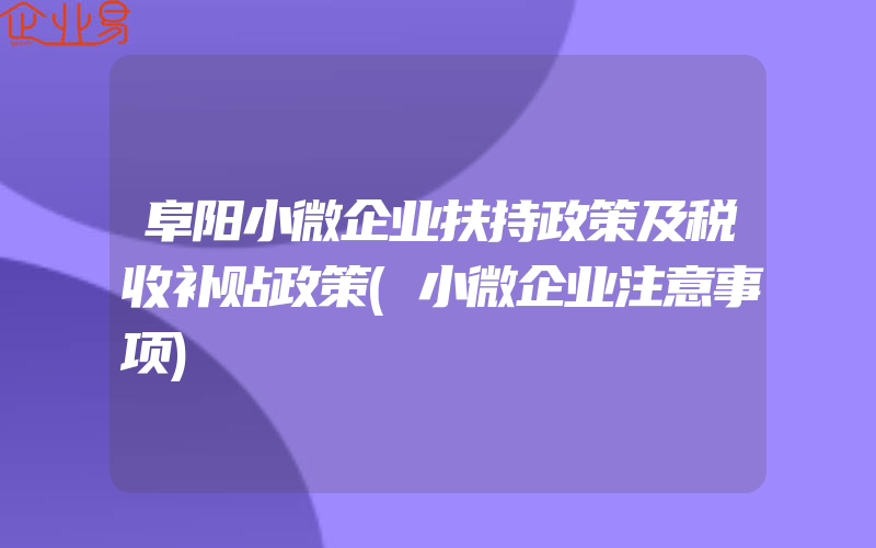 阜阳小微企业扶持政策及税收补贴政策(小微企业注意事项)