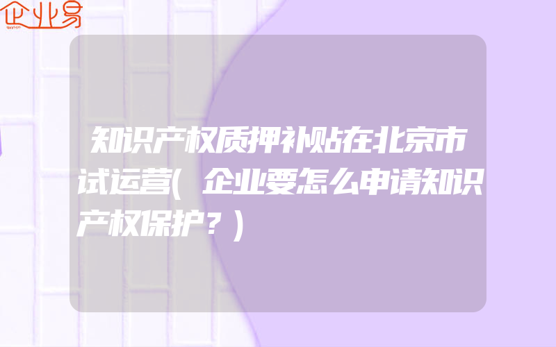 知识产权质押补贴在北京市试运营(企业要怎么申请知识产权保护？)