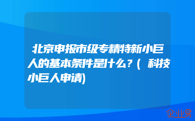 北京申报市级专精特新小巨人的基本条件是什么？(科技小巨人申请)